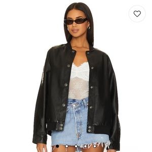 Free People  We The Free Wild Rose Faux Leather Bomber in Black